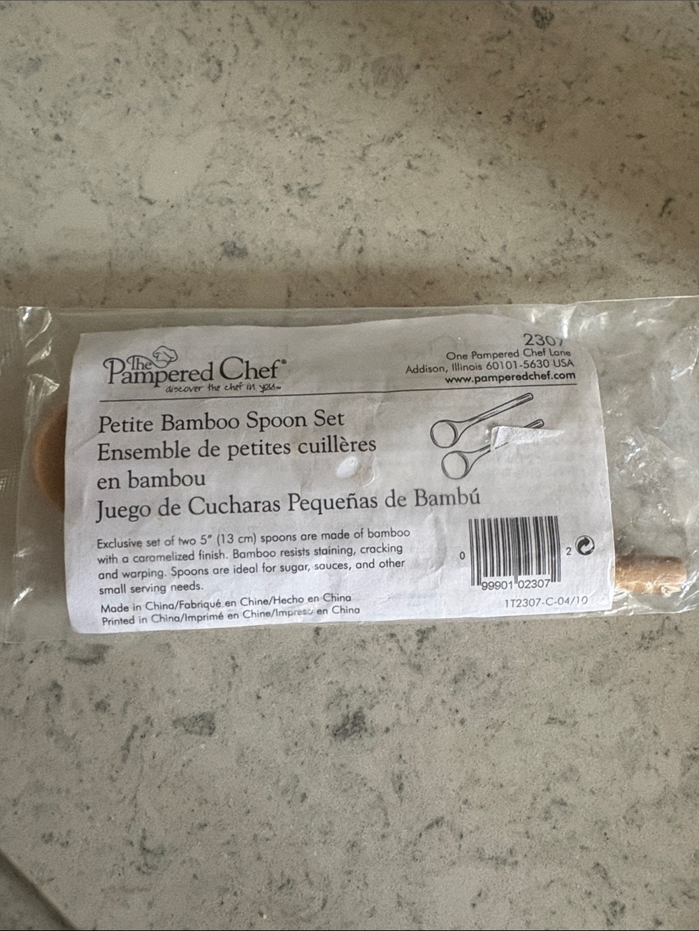 Pampered Chef 2307 Petite Bamboo Spoon Set of 2 New Sealed 5”